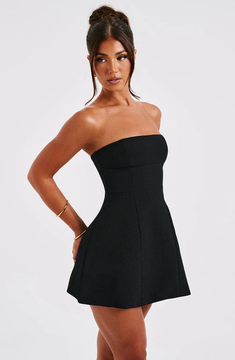 Strapless high-waisted mini dress