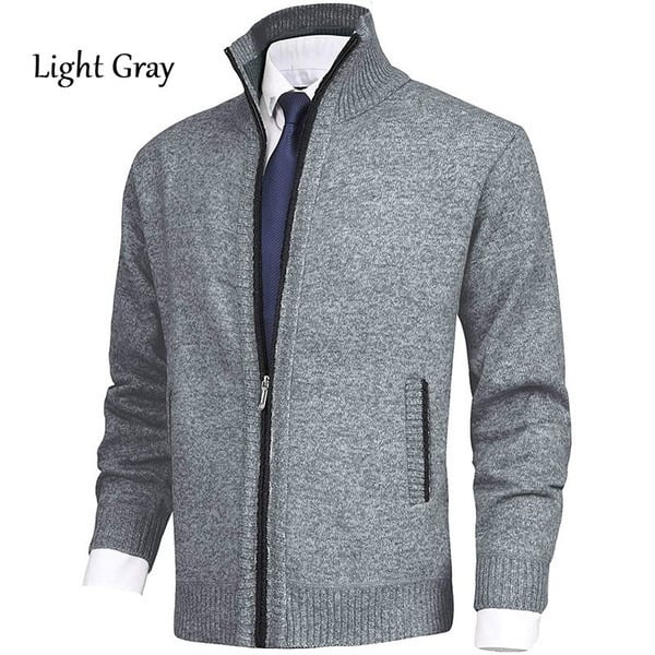 Men's Fashion Solid Color Stand Collar Cardigan Sweater Knit Jacket