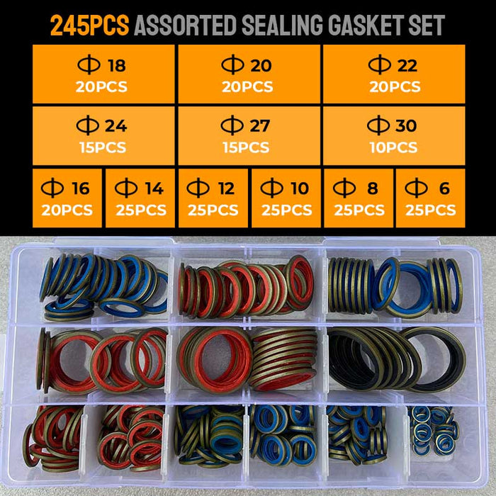 100pcs/ 245pcs Assorted Sealing Gasket Set