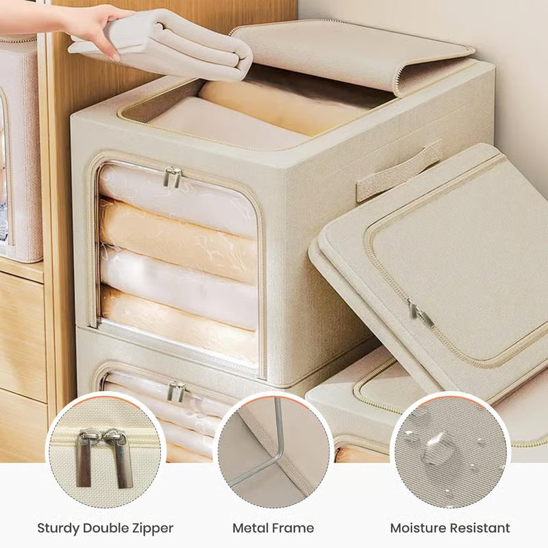 👍Extra-Large Foldable Fabric Storage Bins with Metal Frame