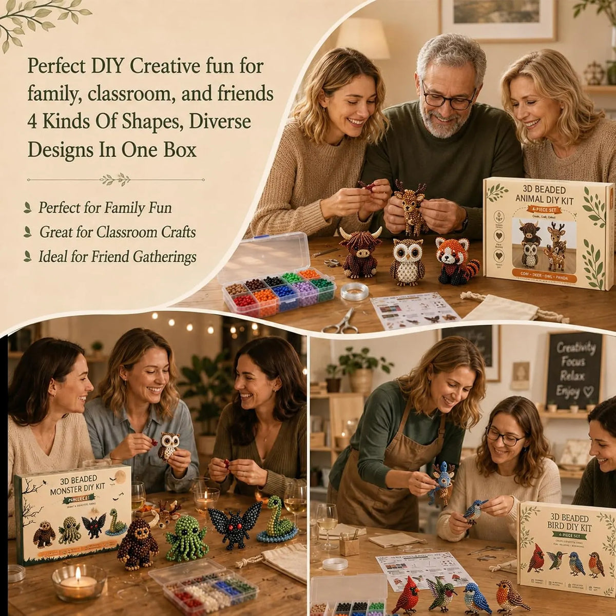 🦌Most Popular🧵Mini 3D Beaded Animal Craft Kit
