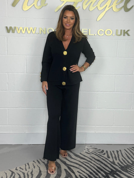🎅Christmas Gift idea 49% Off 🖤Gold Button Soft Knit Trouser Co-Ord