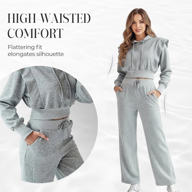 ⏰Ribbed Knit Long Sleeve Crop Top & Wide Leg Pants (2 Pcs Set)