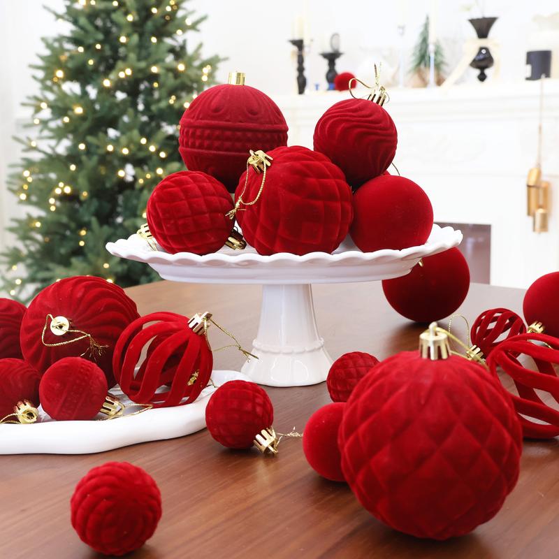 🎅Christmas Sale🎅 36 PCS Velvet Christmas Balls, Flocked Christmas Tree Ball Ornaments, Plastic Balls Xmas Decorative Hanging Ornaments Christmas Tree Decoration