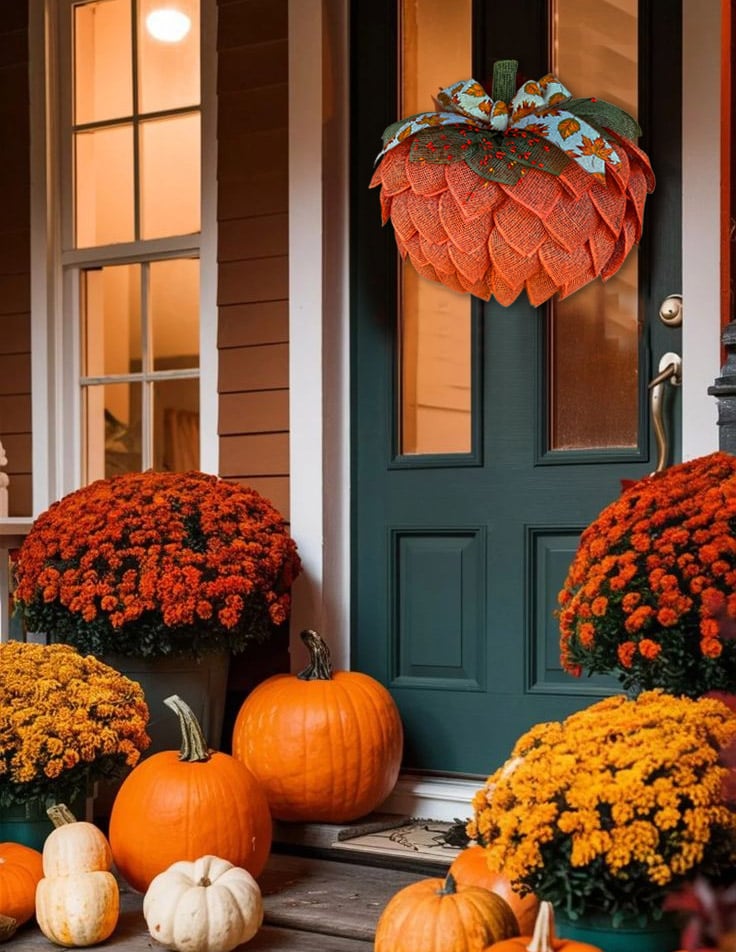 🔥🍁 Farmhouse Pumpkin Wreath For Front Door
