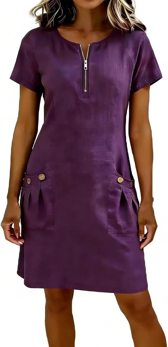 💃50% off🏝️Women's Summer Cotton-Linen Dress with Zipper Pockets