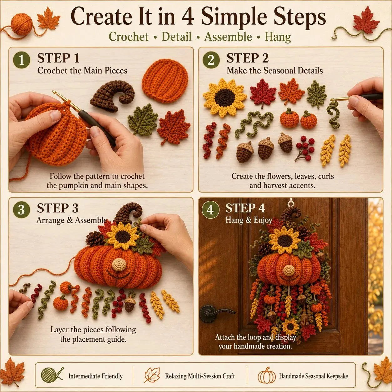 🔥 HOT SALE 🔥⏳ Last Day 49% OFF – 🧶 DIY Seasonal 3D Crochet Door Hanger Kit Collection | Coordinated Yarn, Filling, Accessories & Step-by-Step Instructions Included 💕