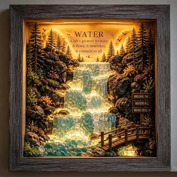 💡Handcrafted: 3D Coastal Lighthouse & Sea Glass Shadow Box Night Light