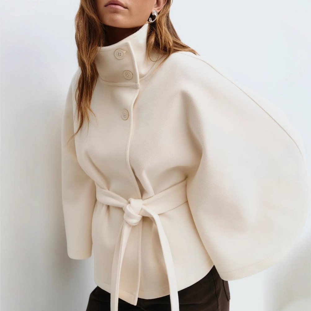 🔥BUY 2 GET FREE SHIPPING💥Women's Plain Front Buckle Belted Woolen Cape Coat