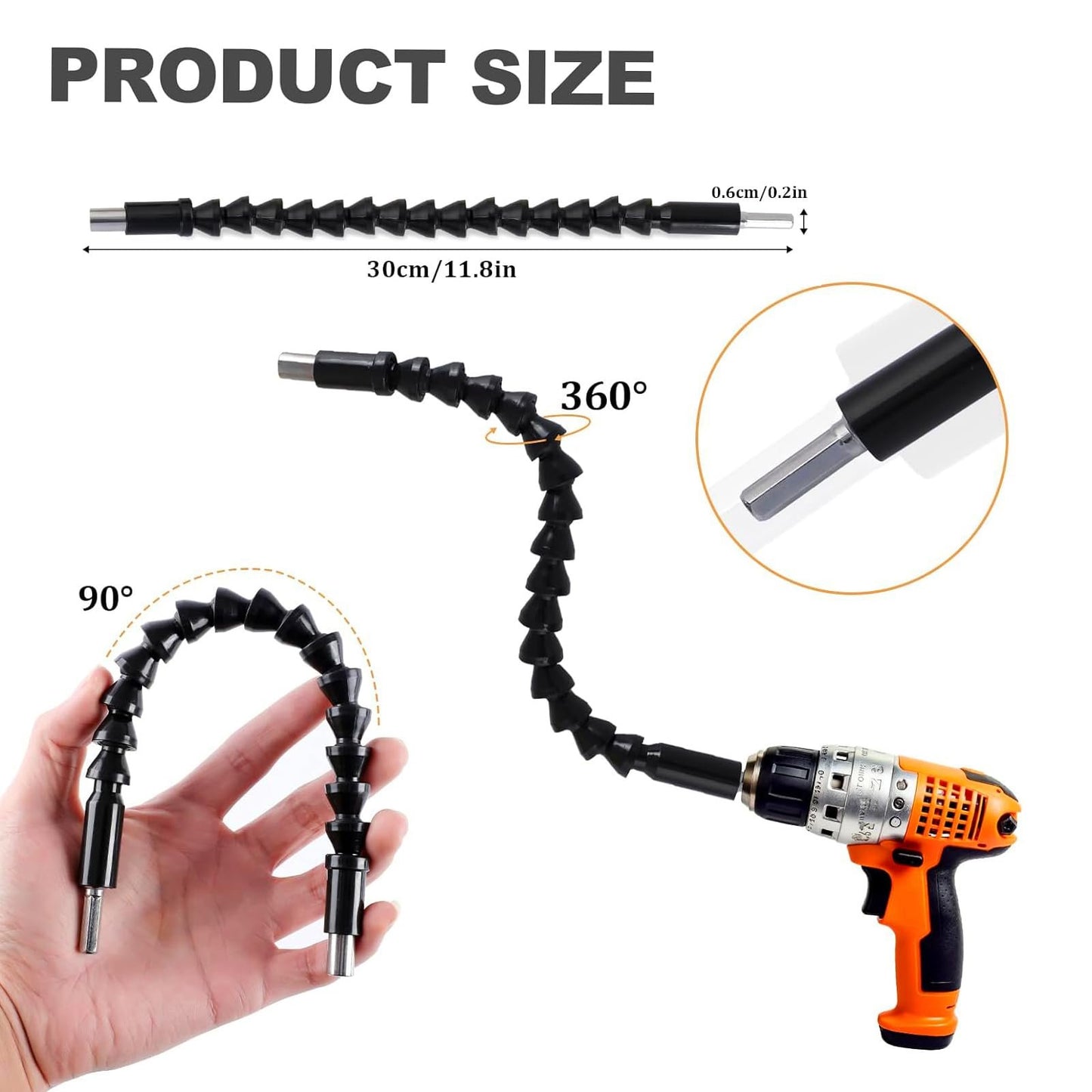 17Pcs Flexible Drill Bit Extension, Include 3Pcs Rotatable Socket Adapter, 2Pcs Hex Shank 105° Right Angle Drill Attachment, 10 Short Screwdriver Bits 90° Angled Bits and Bendable Extension