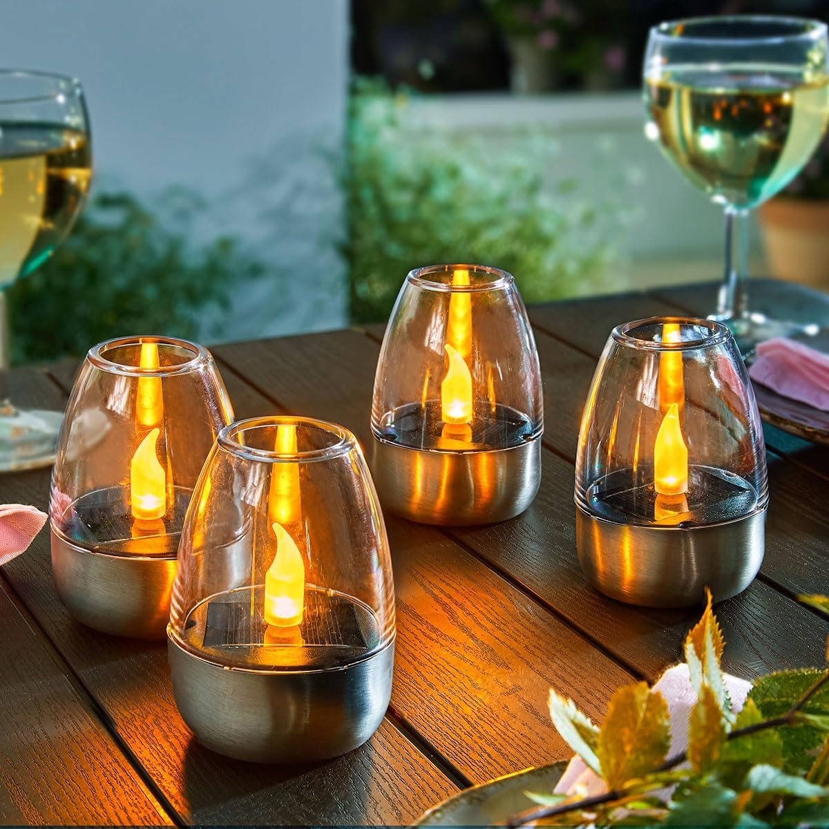 Solar Power Tea Lights Outdoor Flameless Flicker with Dusk to Dawn Sensor