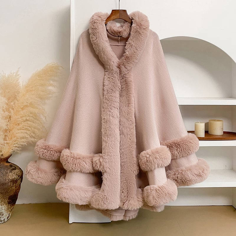 Luxury Faux Fur Hooded Cape Shawl