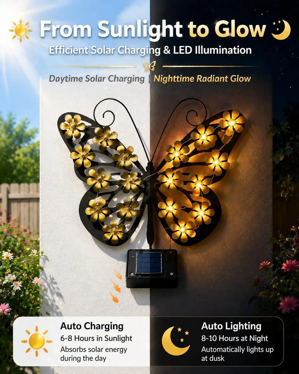 🦋☀️ New Arrival: Outdoor Metal Butterfly Solar Wall Decor ✨