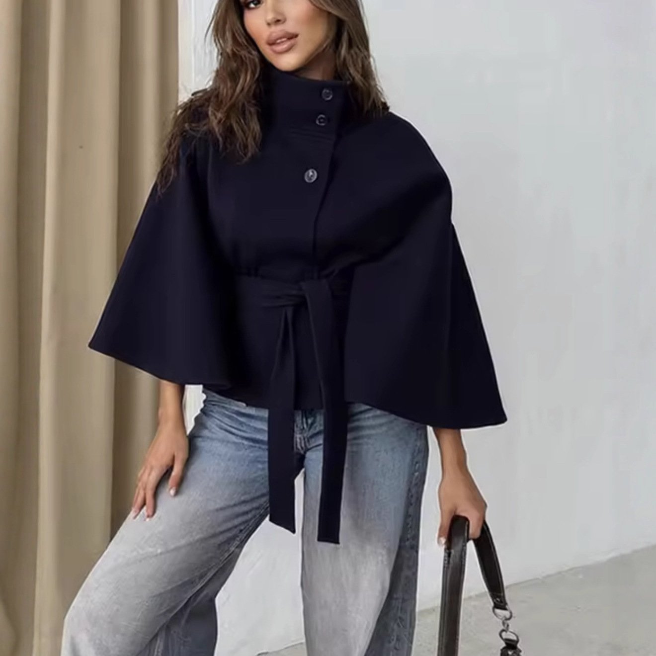 🔥BUY 2 GET FREE SHIPPING💥Women's Plain Front Buckle Belted Woolen Cape Coat
