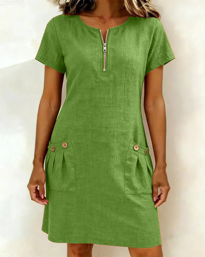 💃50% off🏝️Women's Summer Cotton-Linen Dress with Zipper Pockets