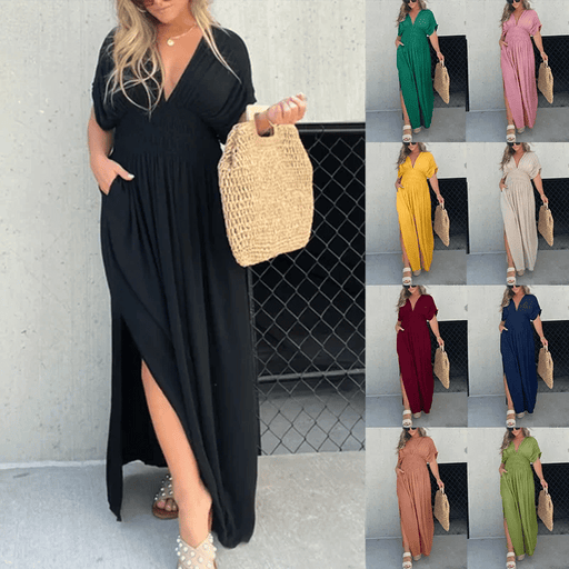 NEW IN 💗  SLIT V-NECK EFFORTLESS MAXI LONG DRESS