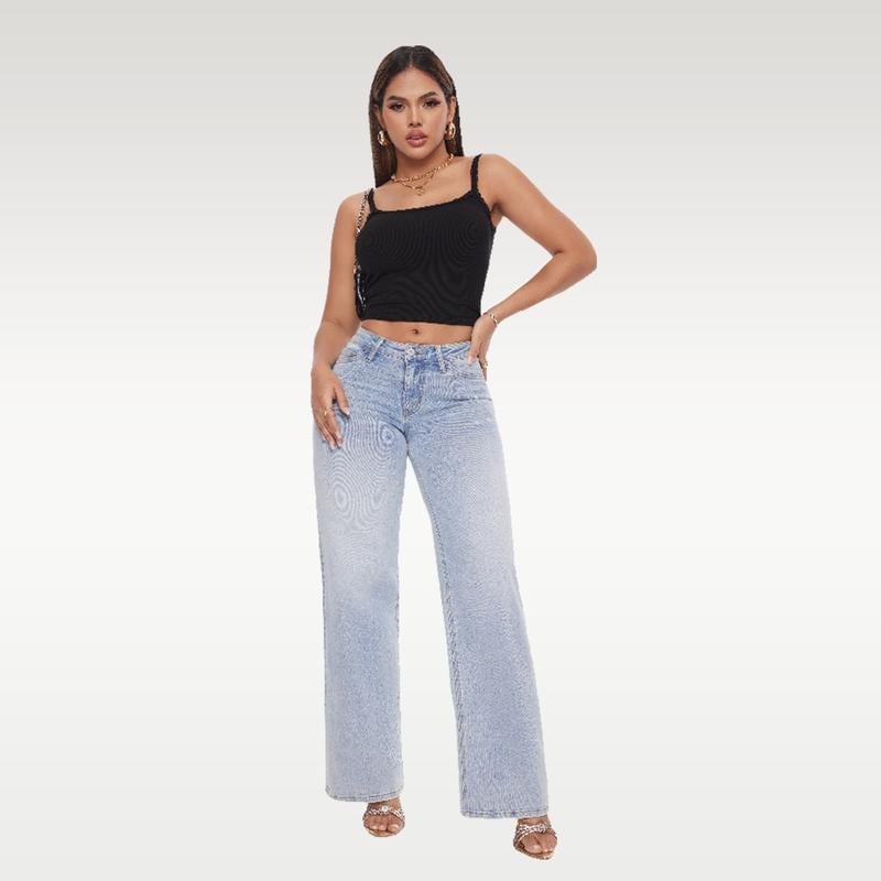 💥👖Mid-Low Rise Baggy Jeans – Stretchy Wide Leg for Women | Distressed Light/Dark Blue, Tummy Control & Curve Hugging (Plus/Regular Size) !