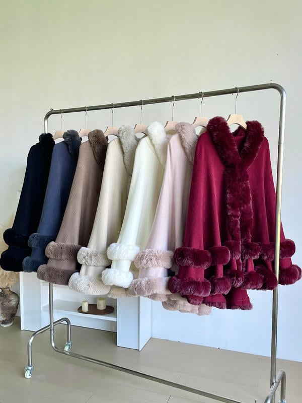 Luxury Faux Fur Hooded Cape Shawl