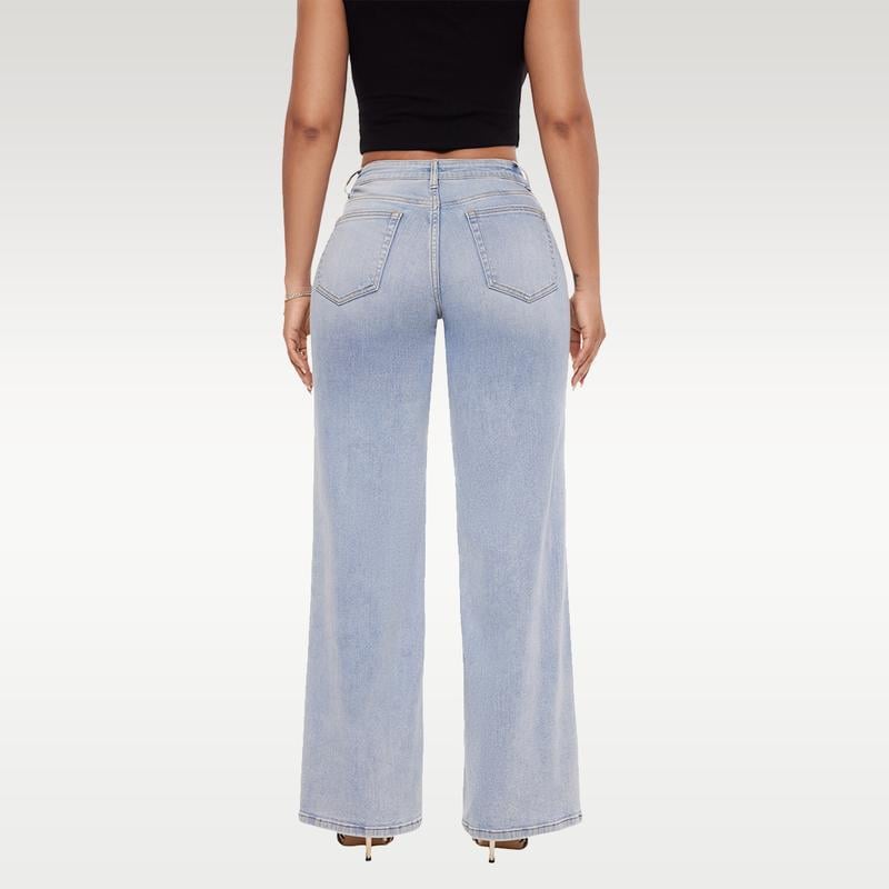 💥👖Mid-Low Rise Baggy Jeans – Stretchy Wide Leg for Women | Distressed Light/Dark Blue, Tummy Control & Curve Hugging (Plus/Regular Size) !