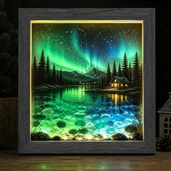 💡Handcrafted: 3D Coastal Lighthouse & Sea Glass Shadow Box Night Light