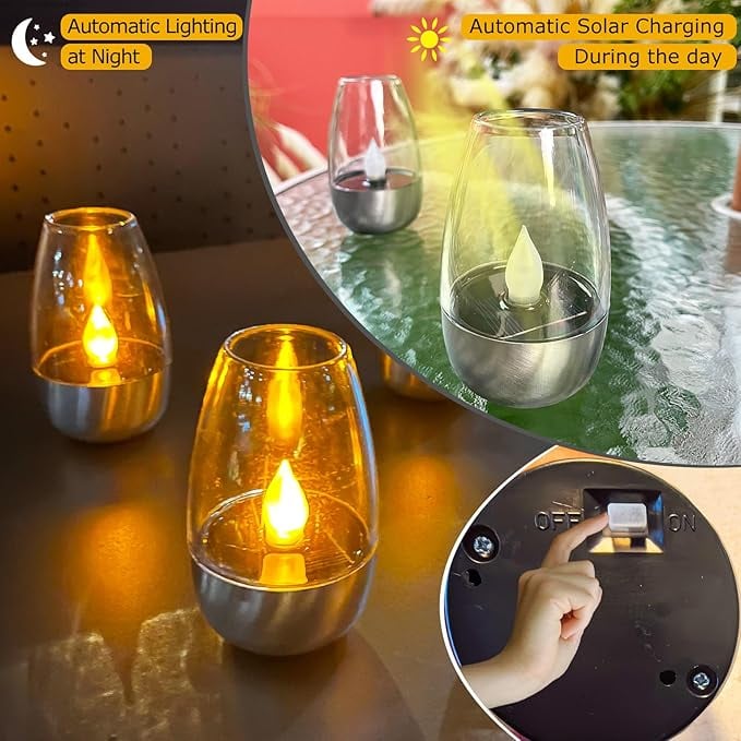 Solar Power Tea Lights Outdoor Flameless Flicker with Dusk to Dawn Sensor