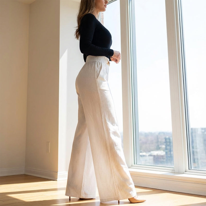 50% off Women's Solid-Color High-Waisted Wide-Leg Pants