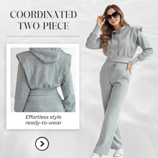 ⏰Ribbed Knit Long Sleeve Crop Top & Wide Leg Pants (2 Pcs Set)