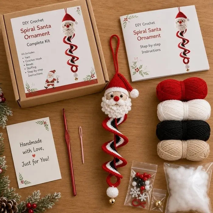 🎉☃️ Crochet Snowman Spiral Ornament DIY Kit | Complete Beginner-Friendly Set with Soft Yarn, Crochet Hook, Festive Beads, Snowflakes & Step-by-Step Guide 🧶🎄✨