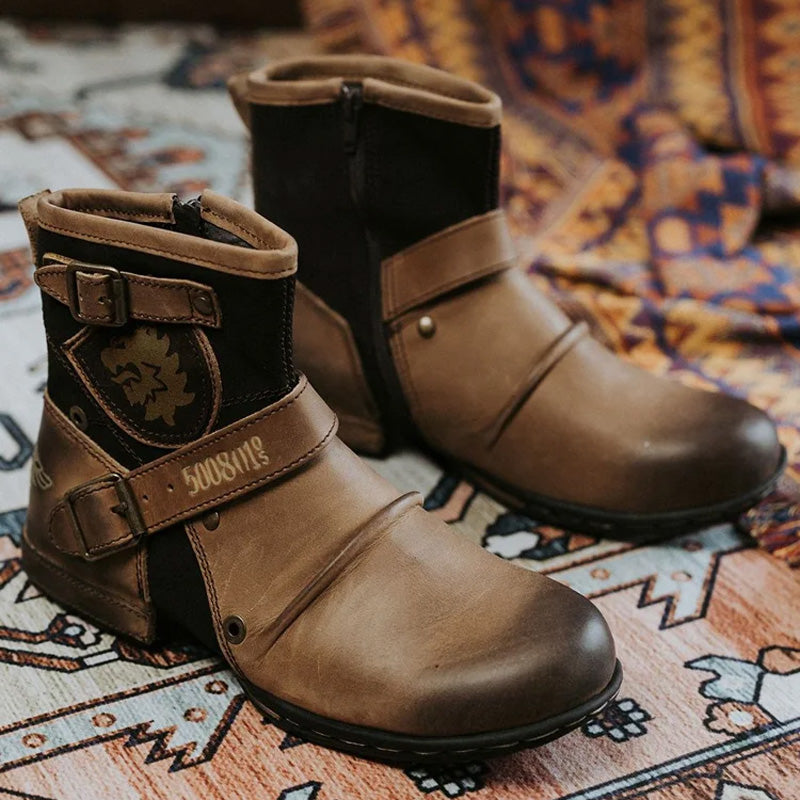 Unique Style Retro Metal Buckle Side Zipper Men's Boots
