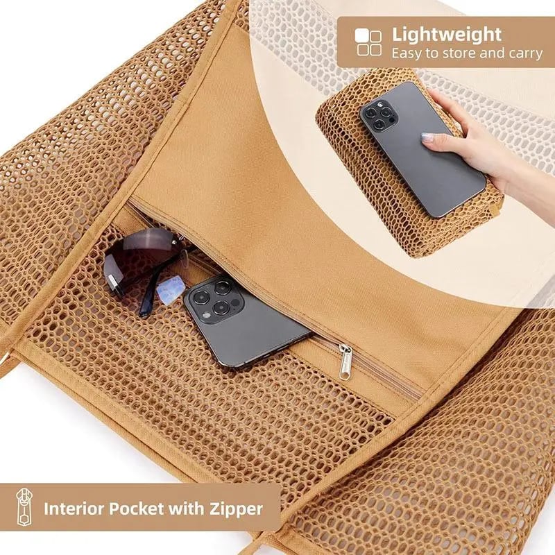 🌊 Large Capacity Mesh Beach Bag
