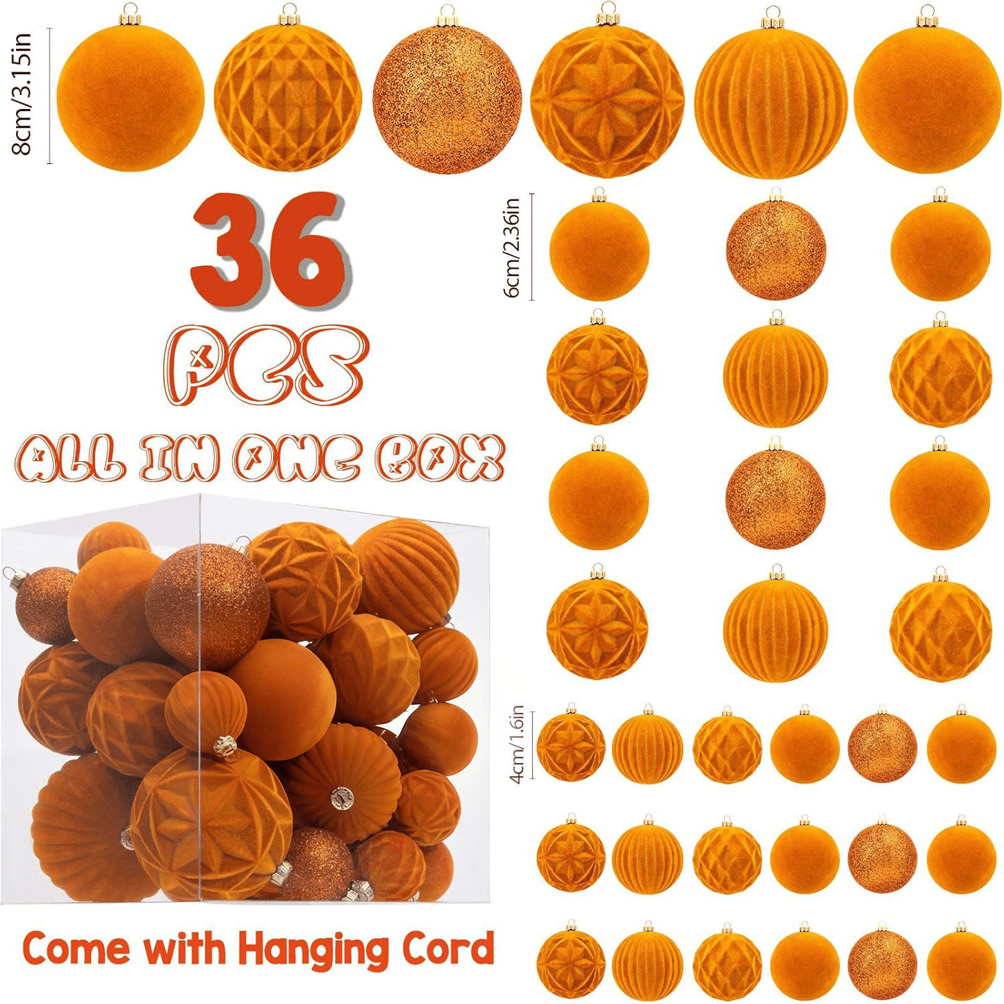 🎅Christmas Sale🎅 36 PCS Velvet Christmas Balls, Flocked Christmas Tree Ball Ornaments, Plastic Balls Xmas Decorative Hanging Ornaments Christmas Tree Decoration