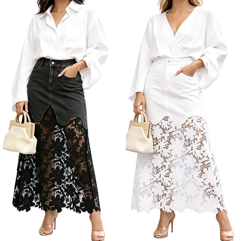 📣 Hot Seller This Season: Women's Slim-Fit Denim Skirt with Lace Trim