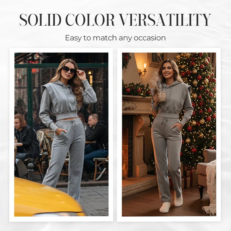 ⏰Ribbed Knit Long Sleeve Crop Top & Wide Leg Pants (2 Pcs Set)