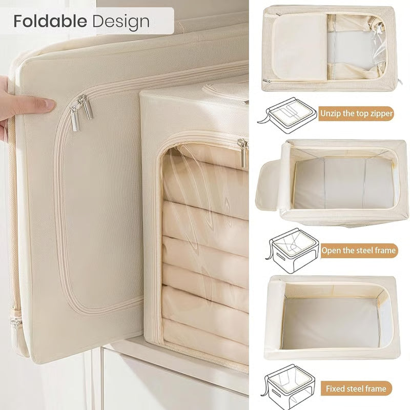 👍Extra-Large Foldable Fabric Storage Bins with Metal Frame