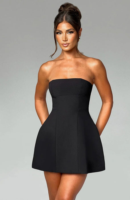 Strapless high-waisted mini dress