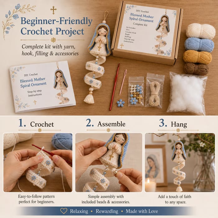 🩵Handcrafted Crochet Blessed Mother Spiral Hanging Ornament✝️