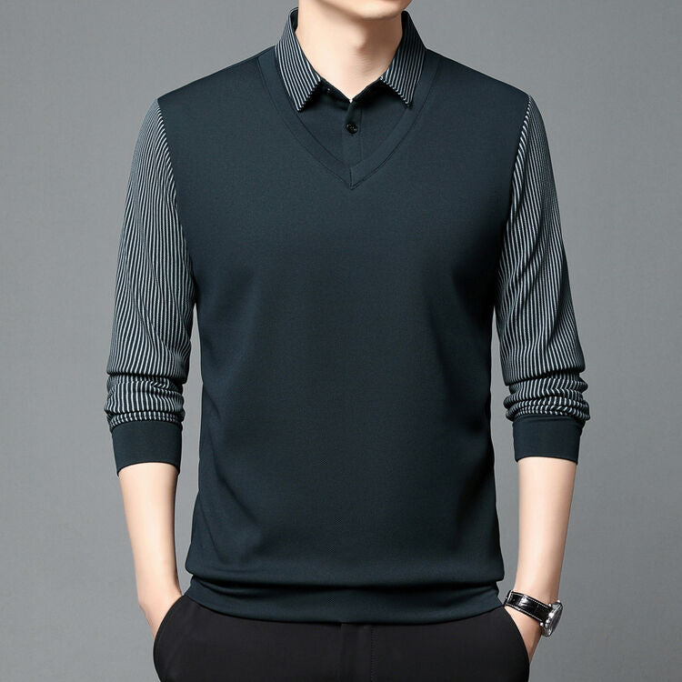 🔥Striped Lapel Fake Two-Piece Shirt