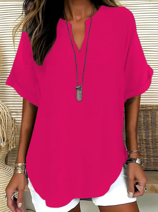 🌸👕Stylish top in plain fabric with short sleeves
