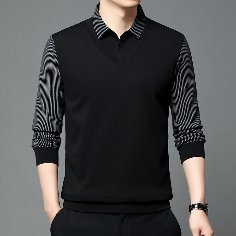 🔥Striped Lapel Fake Two-Piece Shirt