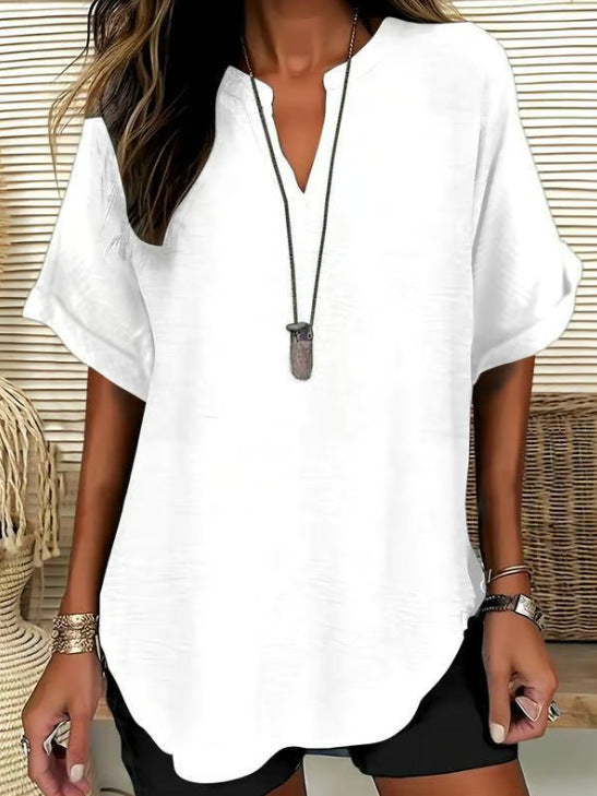 🌸👕Stylish top in plain fabric with short sleeves