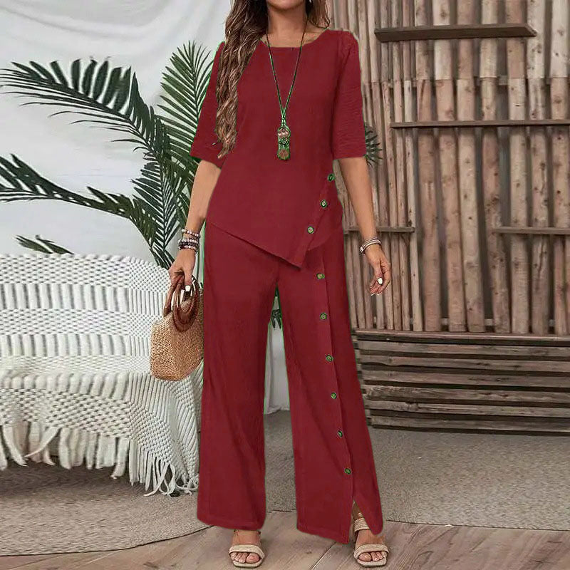 👗New arrival 40% OFF!🥰Women's Irregular Hem Top & Wide Leg Pants Two-Piece Set