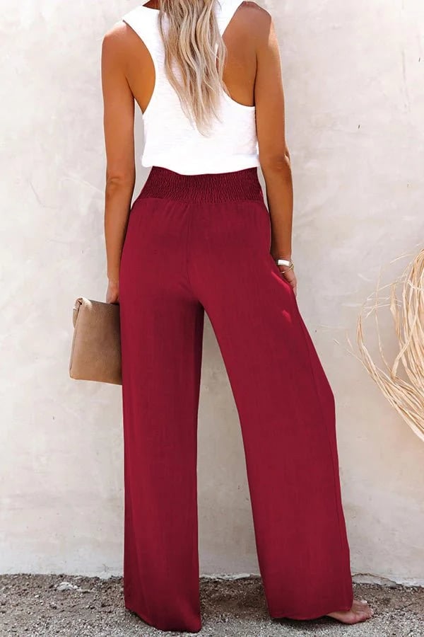 💖Linen Blend High Rise Smocked Pants