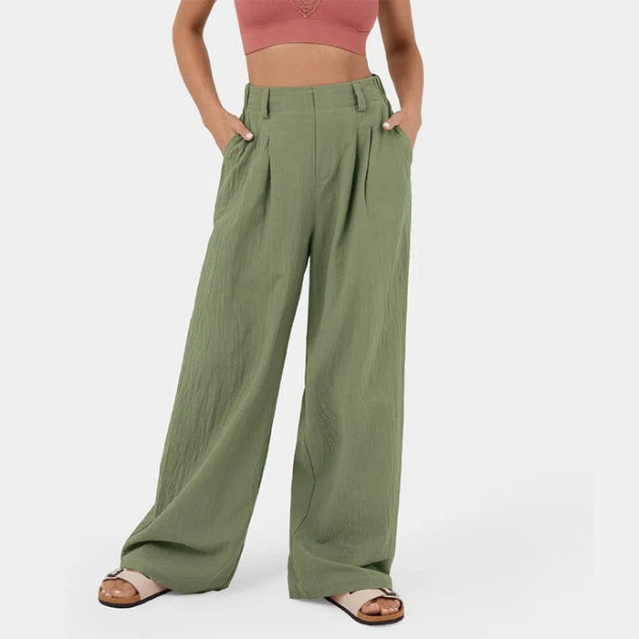 High Waisted Plicated Side Pocket Wide Leg Waffle Casual Pants(buy 2 free shipping)