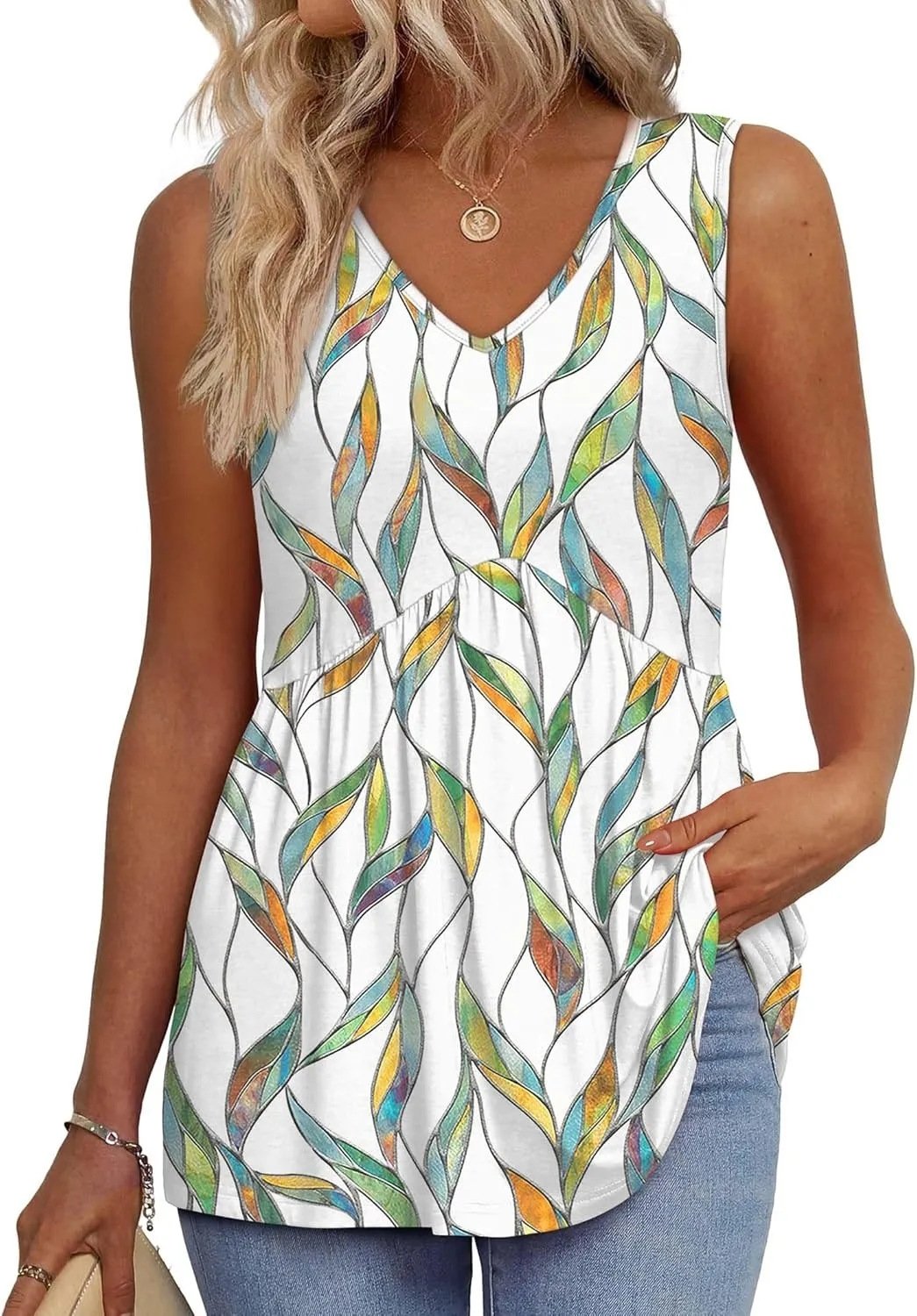 2026 Women's Flowy Peplum Tank Top – V Neck Sleeveless Stretchy Summer Top