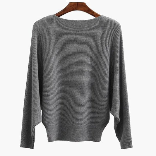 Women's Boat Neck Bat Sleeve Knitted Sweater