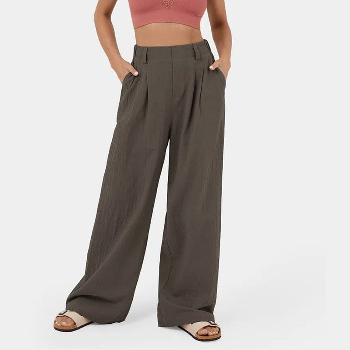 High Waisted Plicated Side Pocket Wide Leg Waffle Casual Pants(buy 2 free shipping)