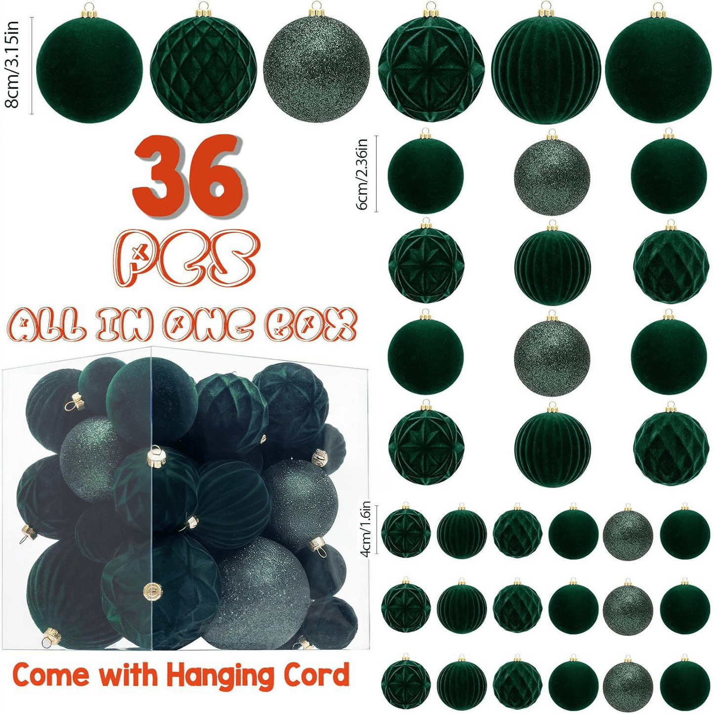 🎅Christmas Sale🎅 36 PCS Velvet Christmas Balls, Flocked Christmas Tree Ball Ornaments, Plastic Balls Xmas Decorative Hanging Ornaments Christmas Tree Decoration