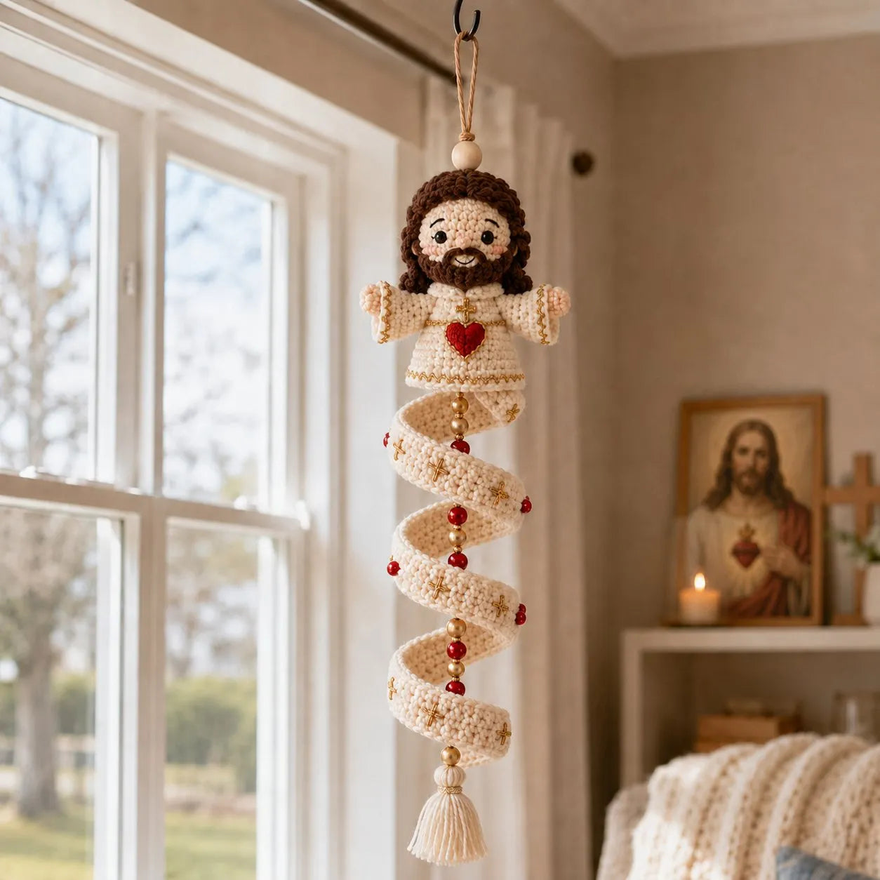 🩵Handcrafted Crochet Blessed Mother Spiral Hanging Ornament✝️