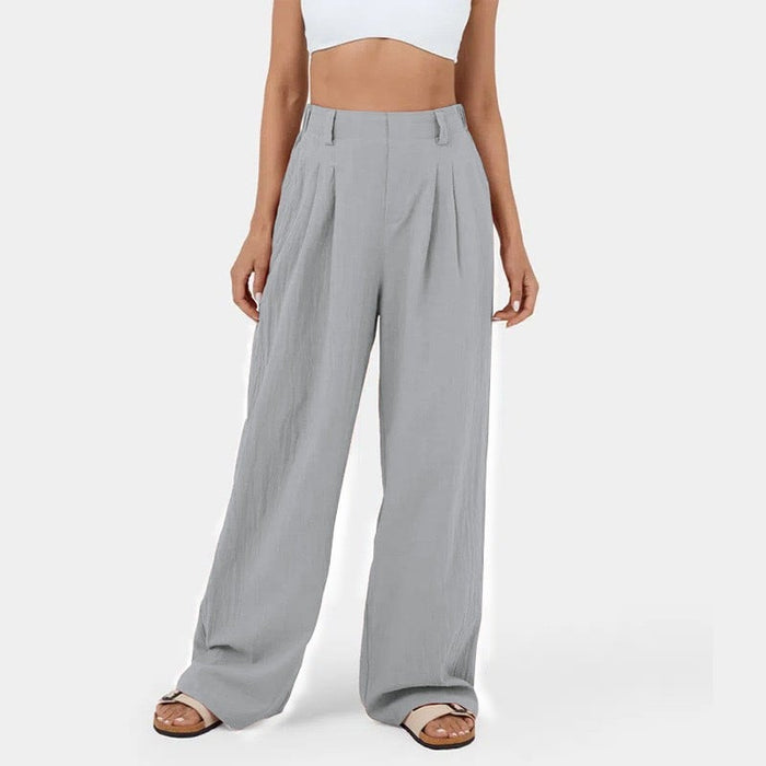 High Waisted Plicated Side Pocket Wide Leg Waffle Casual Pants(buy 2 free shipping)