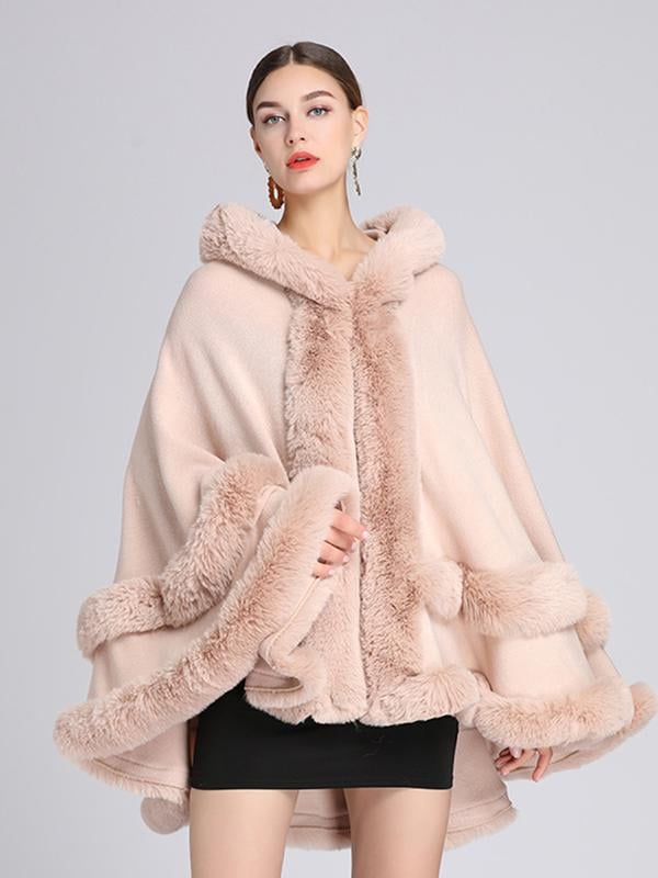 Luxury Faux Fur Hooded Cape Shawl